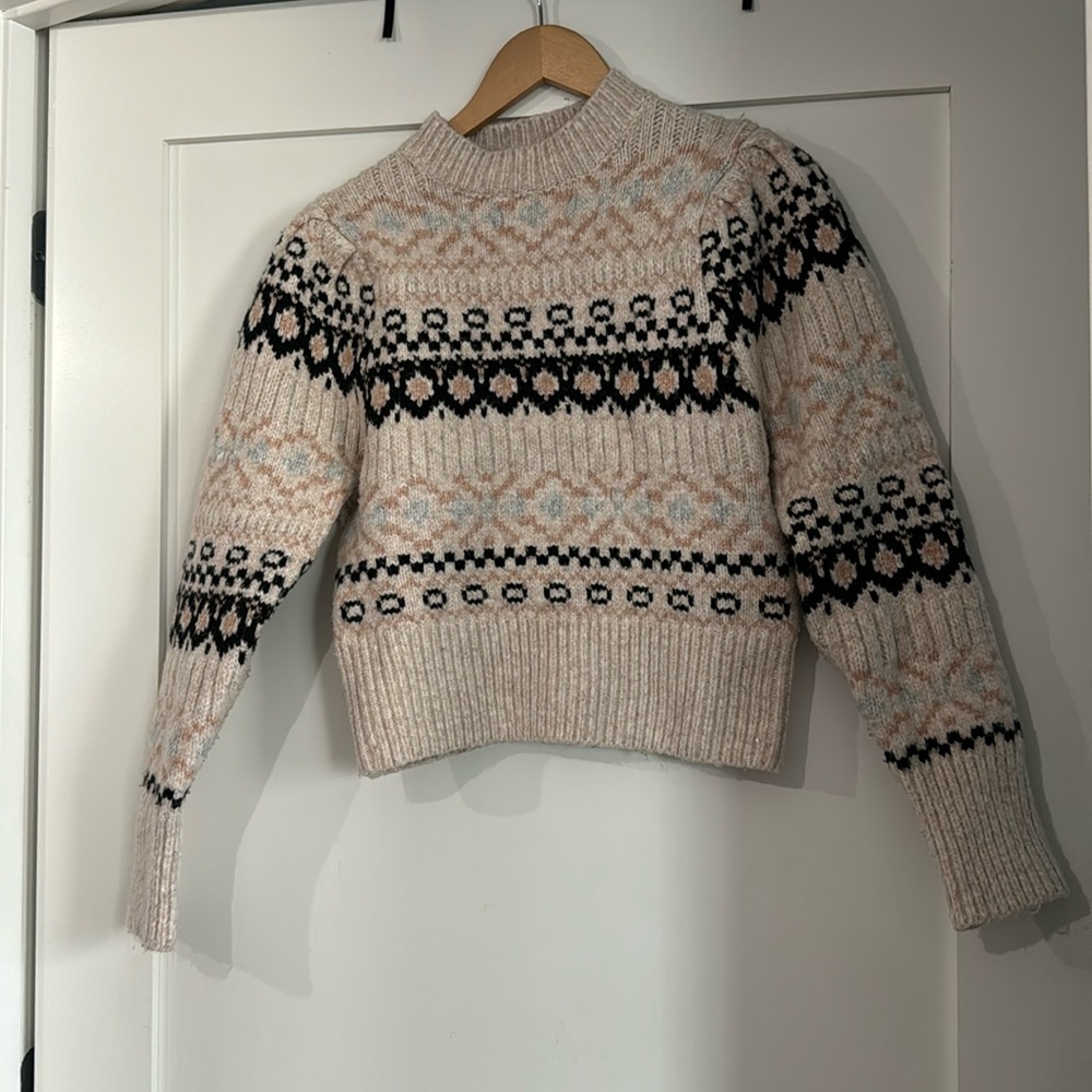 ASTR THE LABEL FAIR ISLE SWEATER, pink, size medium